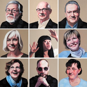 Personen des Künstlerhauses (9 Bilder) [verkauft] — 41x43cm Acryl auf Karton 2011