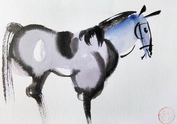 Blaues Pferd — 20x15cm Tinte auf Reispapier 2013
