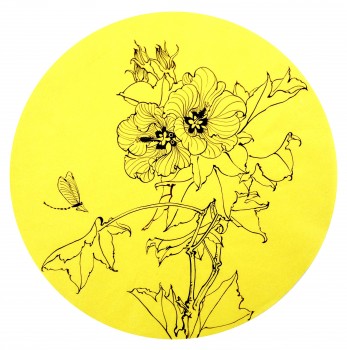 Chinesischer Roseneibisch (mit Libelle) — ∅27cm Tinte auf Papier 2014