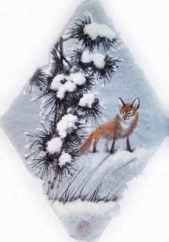 Schneefuchs — 24x33cm Tinte auf Papier 2015