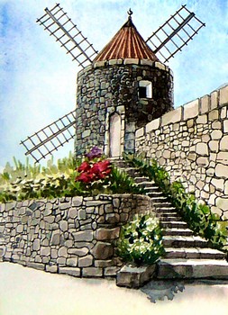 Windmühle (3) — 10x14cm Tinte, Aquarell auf Papier 2010