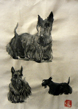 Entwurf: Hunde (2) [verkauft] — 22x30cm Tinte auf Kraftpapier 2011