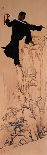 KungFu über der Weltenspitze [verkauft] — 35x114cm Acryl, Tinte auf Leinwand 2012
