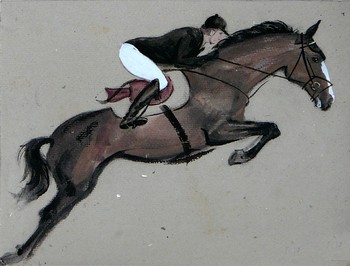 Springreiten — 30x22cm Tinte, Aquarell auf Kraftpapier 2010