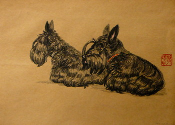 Skizze: Olivia & Tamina [verkauft] — 30x22cm Kohle auf Kraftpapier 2011