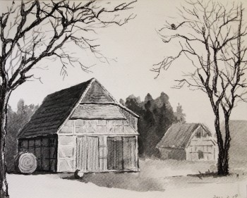Bauernhaus — 22x18cm Kohle, Tinte auf Kraftpapier 2012
