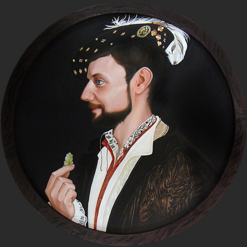 Porträt von Thomas mit einem Jadefisch [nicht zu verkaufen] — ∅50cm Öl auf Leinwand 2011