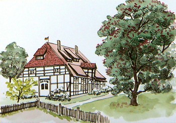 Fachwerkhaus [verkauft] — 15x10cm Tinte, Aquarell auf Papier 2010