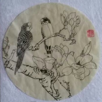 Auf der Magnolie — ∅27cm Tinte auf Papier 2016