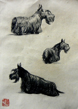 Entwurf: Hunde (1) [verkauft] — 22x30cm Tinte auf Kraftpapier 2011