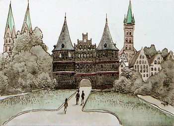 Lübeck, Holstentor [verkauft] — 14x10cm Tinte, Aquarell auf Papier 2010