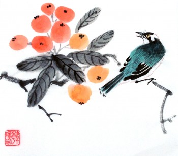 Nachtigall singt auf der Mispel [verkauft] — 21x23cm Tinte auf Reispapier 2014