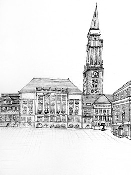 Kieler Rathaus — 15x21cm Tinte auf Papier 2010