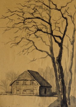 Bauernhaus — 18x25cm Kohle, Tinte auf Kraftpapier 2012