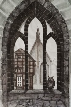 Der einzige Kontakt nach draußen — 50x70cm Tinte auf Papier 2017