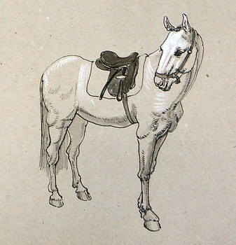 Pferd mit Sattel — 20x22cm Tinte auf Kraftpapier 2010